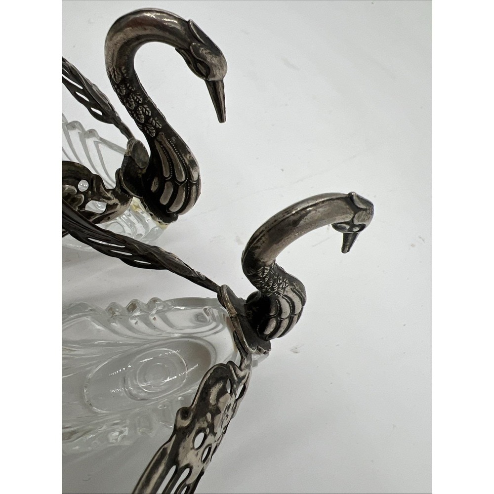 Vintage Swan Salt Cellars, Silver Plated, Articulated Wings, Clear Glass, Pair - Picture 11 of 11